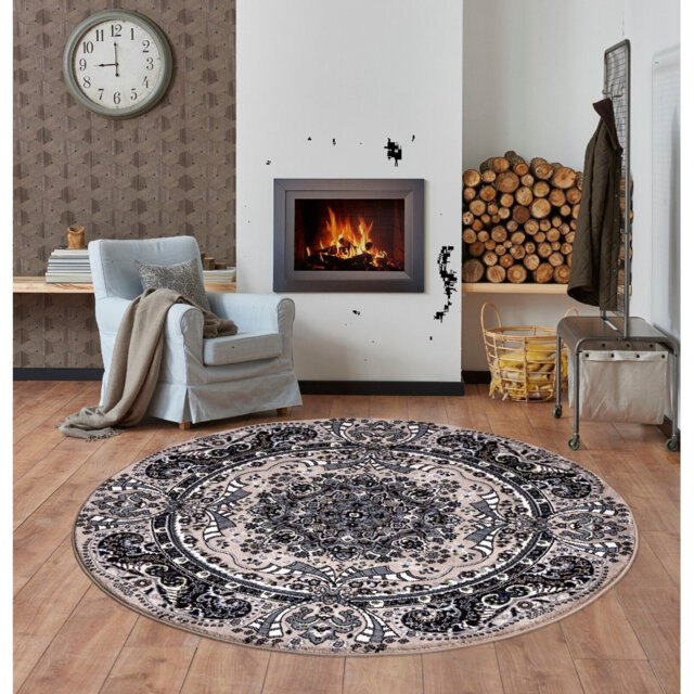 Round Bridewell Machine Woven Beige Area Rug