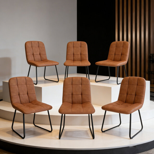 Faux Leather Upholstered Modern Dining Chair Side Chair With Carbon Steel Legs,Set Of 6