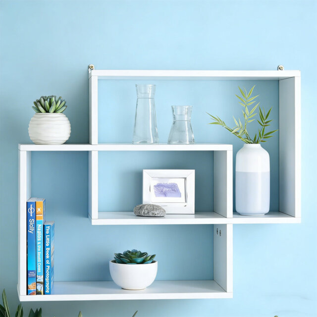 Compartment Space-Saving Floating Display Shelves, Storage Organizer & Bookshelf For Living Room, Bedroom & Home Office