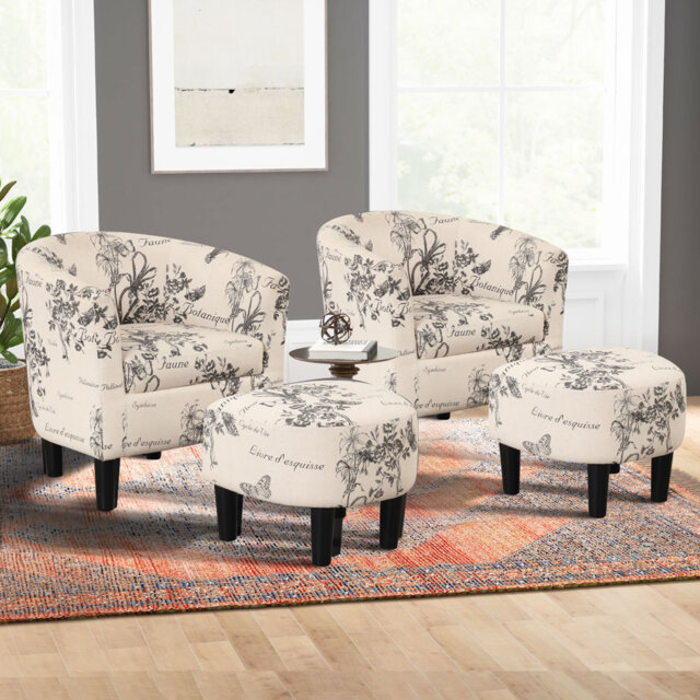66 cm Wide Modern Barrel Chair with Upholstered Ottoman