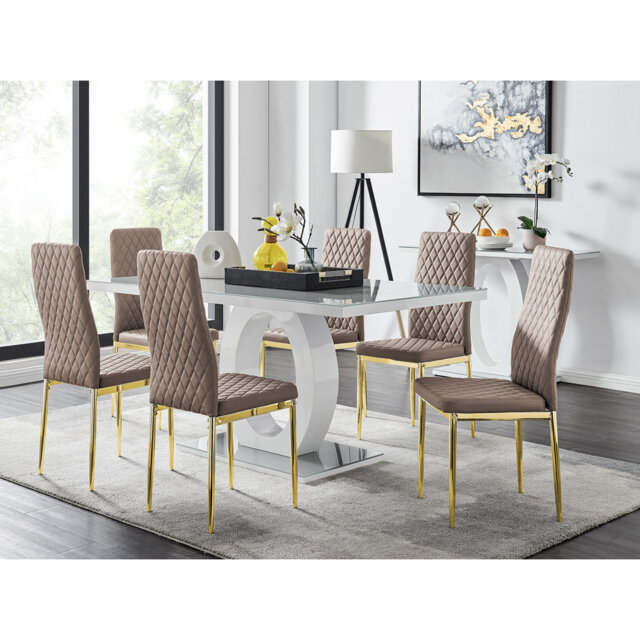 Scottsmoor High Gloss Halo Dining Table Set & 6 Luxury Faux Leather Dining Chairs - Modern Design