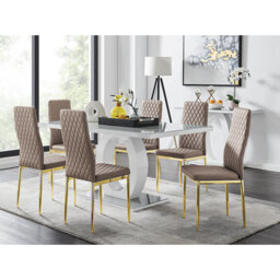 Scottsmoor High Gloss Halo Dining Table Set & 6 Luxury Faux Leather Dining Chairs - Modern Design