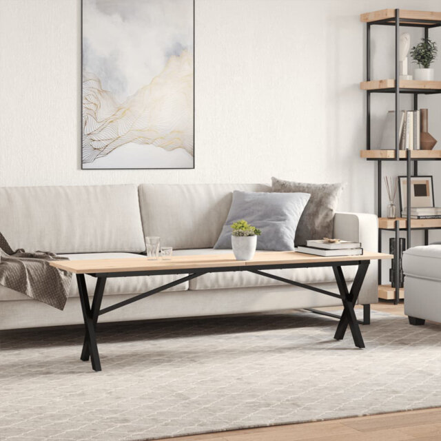vidaXL Coffee Table X-Frame Solid Wood Pine and Steel