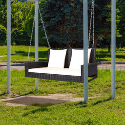 Seat Patio Rattan Porch Swing with Two Solid Steel Chains