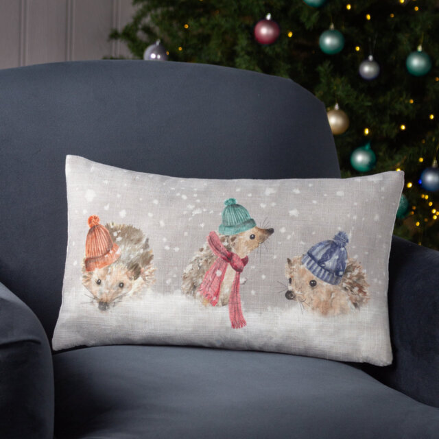 Snowy Hedgehogs Rectangular Scatter Cushion Cushion Cover