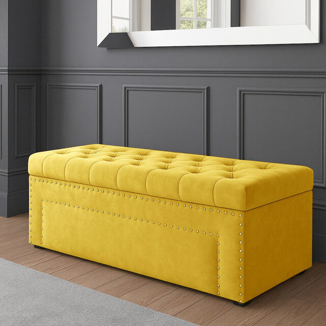 Duke Ottoman Storage Box - Chesterfield Upholstered Blanket Box - Plush Velvet Ottoman Bench with Storage