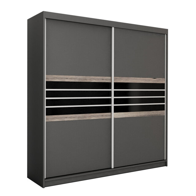 Sleek Lava & Black Glass Sliding Wardrobe 203cm - Bold Contrast and Smart Storage