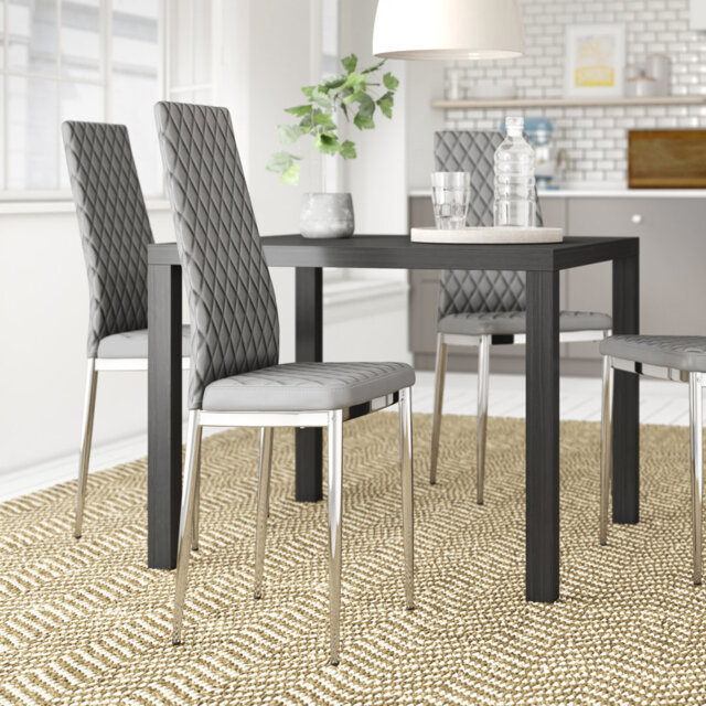 Eubanks Faux Leather Modern Tall Back Dining Chairs with Metal Legs & Diamond Stitching