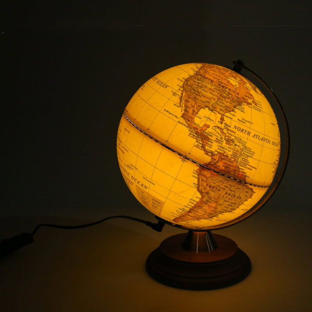 EXERZ Illuminated World Globe 20Cm Antique Globe Stand Metal Arc, Light Up LED Earth Globe Lamp, Vintage Colour Modern Map
