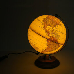 EXERZ Illuminated World Globe 20Cm Antique Globe Stand Metal Arc, Light Up LED Earth Globe Lamp, Vintage Colour Modern Map