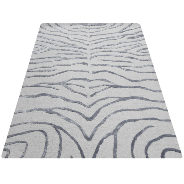 Zebra Hand-Knotted Silver Area Rug