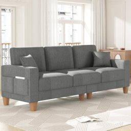 Oversize Sofa 256cm Corduroy Sofa with 3 Seats, No Tool Assembly,Solid Wood Frame and Solid Wood Legs