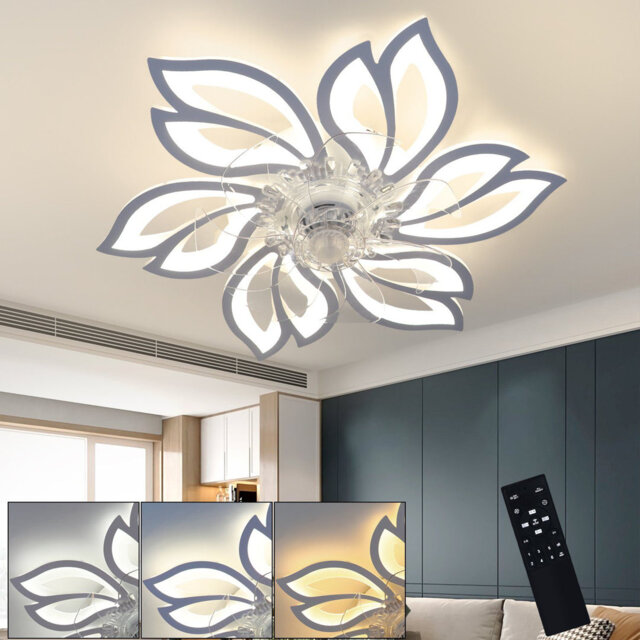 Ceiling fan with lighting and remote control, quiet - LED ceiling lamp, dimmable fan, timing ceiling light, creative 6 lights design living room fan,