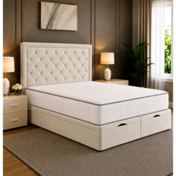 Milan Chesterfield Tufted Divan Storage Ottoman Bed Frame with Floor Standing Headboard