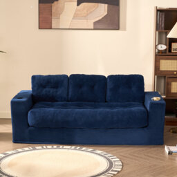 3 Seater Sofa with Cup Holders, Foam Upholstered Couch, No Assembly Required for Living Room