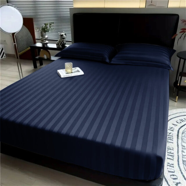 Aspire Homeware Luxury 40cm Deep Striped Fitted Sheet for Hotel Style Bedroom Comfort