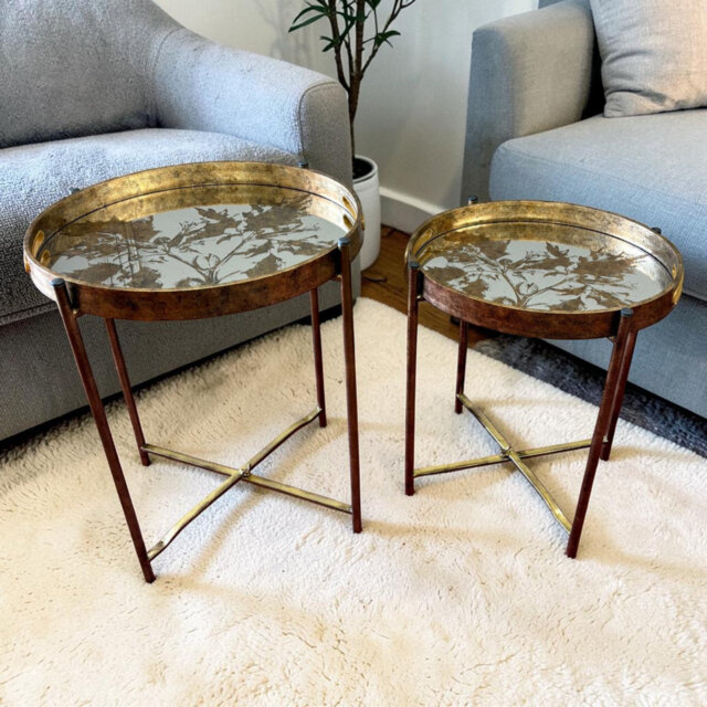 Bentlie Tray Top Side Table Set of 2 - Modern Round Edge Coffee Tables for Living Room, Bedroom and Lounge Spaces
