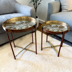 Bentlie Tray Top Side Table Set of 2 - Modern Round Edge Coffee Tables for Living Room, Bedroom and Lounge Spaces
