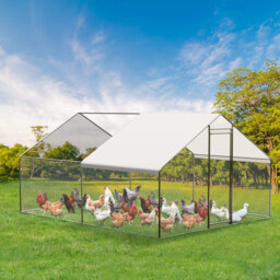 Walk-In Chicken Coop Run with Security Lock & Water-Resistant Silver Coated Cover, Spire-Shaped Galvanized Metal Multi-Pet Playpen for Hens Ducks Rabb
