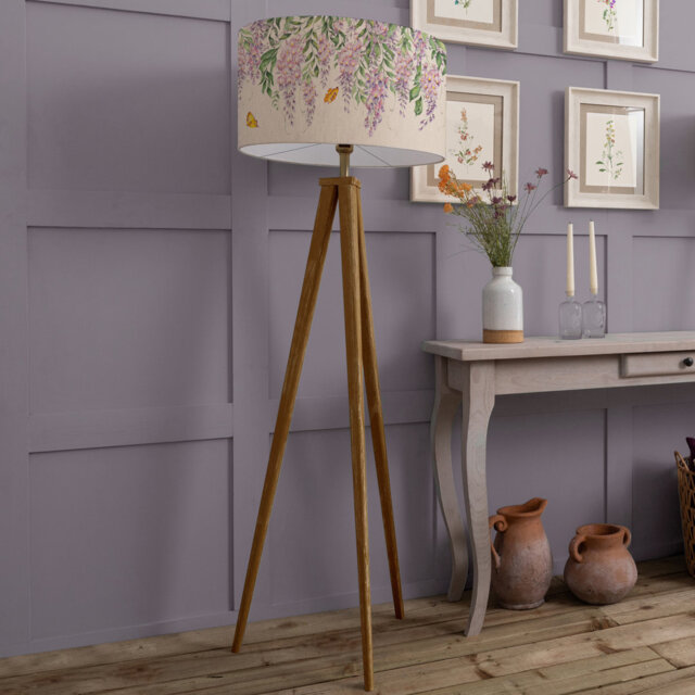 Aratus Nut Floor Lamp & Mariposa Cream Eva Purple Shade