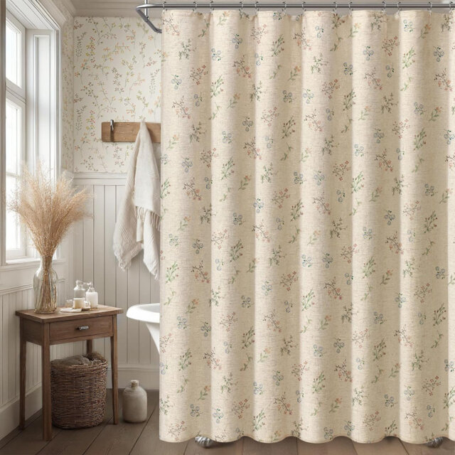 Floral Farmhouse Vintage Linen Shower Curtain French Country Shower Curtains 72Wx72h