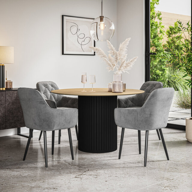 Arlo Black Table Top W Black Legs + Anika Velvet Dining Chair Green Set Of 4