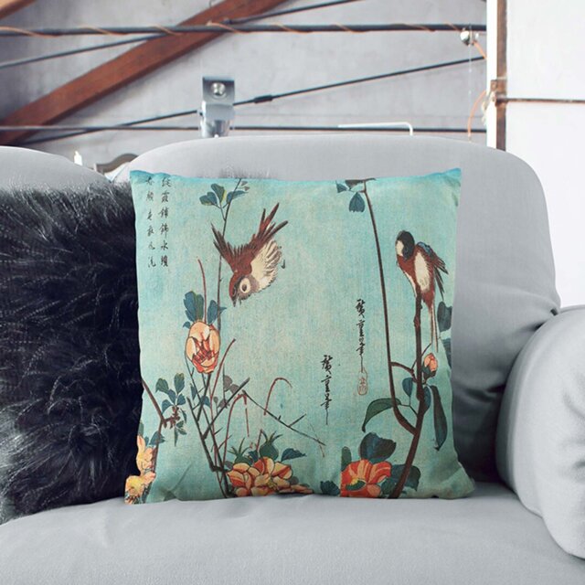 Birds on a Cherry Blossom Tree by Utagawa Hiroshige Cushion with Filling