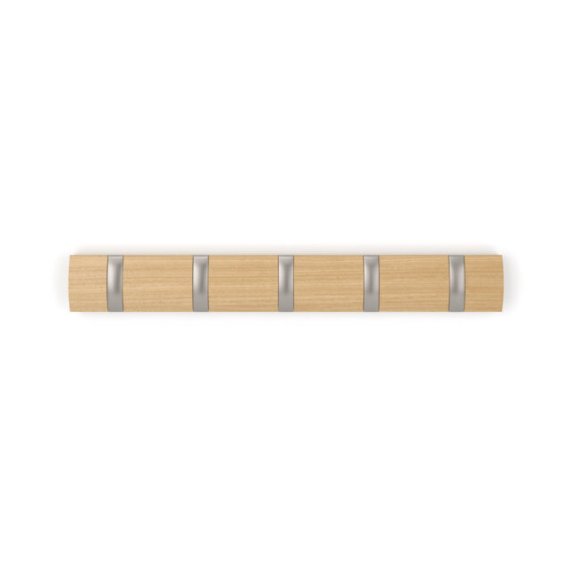 Flip 5-Hook Wall-Mounted Coat Rack, Solid Wood with Flip-Down Hooks for Entryway, Bedroom, Office