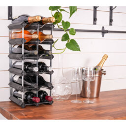 Brejon 15 Bottle Solid Wood Standard Wine Bottle Rack Black