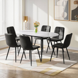 Extendable Dining Table And Chairs Set Of 6, Oval Mable Effect Table With Upholstered Chairs