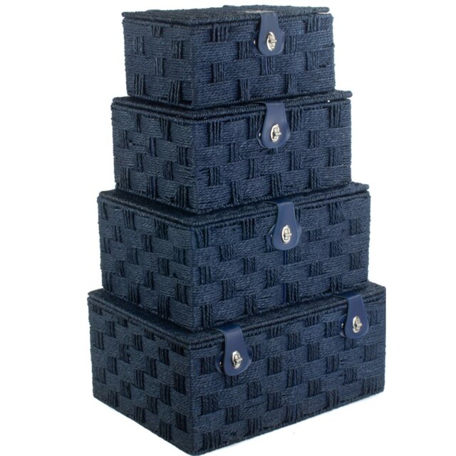 Paper Rope 4 Piece Lidded Storage Basket Set