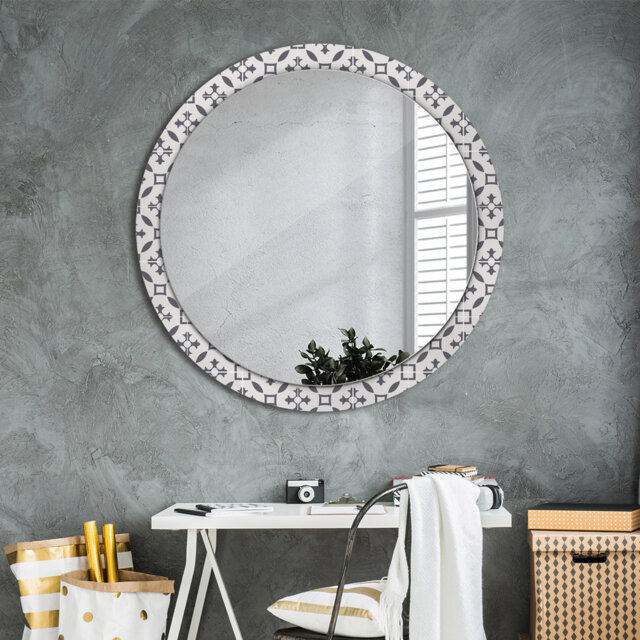 Huldar Round Glass Framed Wall Mounted Accent Mirror in Grey/White