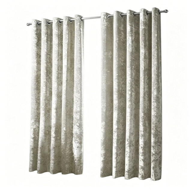 Luxury Crushed Velour Eyelet Curtain Pair, Fully Lined Thermal Blackout Drapes, Summer Heat Blocking Energy Saving Room Darkening Window Curtains for