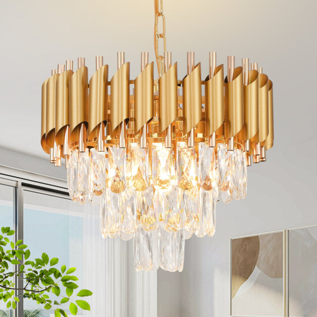 "15.75"" Modern Gold & Rose Gold Tube Crystal Chandelier, E14 Base (Bulb Not Included)"