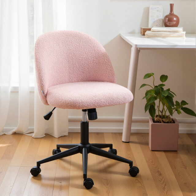 HOMCOM Computer Desk Chair Teddy Fleece Height Adjustable Wheels