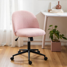 HOMCOM Computer Desk Chair Teddy Fleece Height Adjustable Wheels
