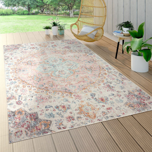Barkeyville 100% Polypropylene Cream/Pink Indoor/Outdoor Rug