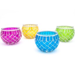 4 Piece Glass Tabletop Tealight Holder Set with Candle Included