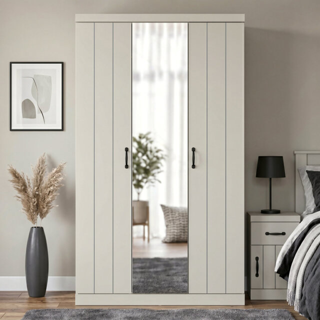 Allington 3 Door Manufactured Wood Wardrobe With Mirror