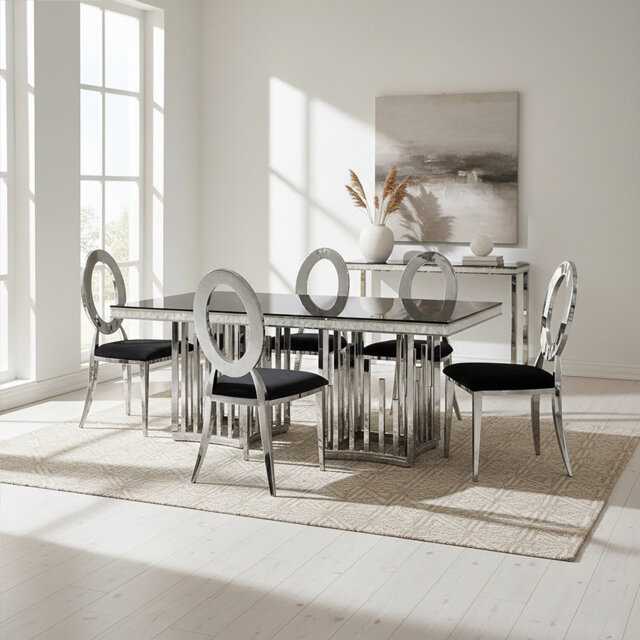 Glass Top Metal Base Dining Table