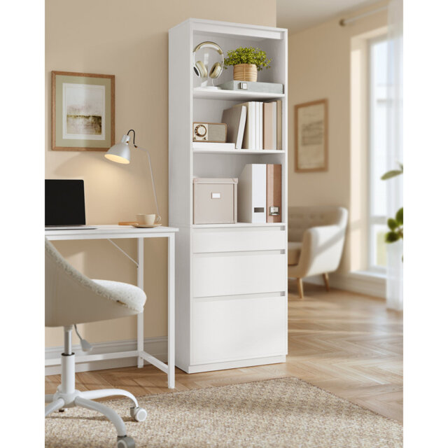Bookshelf, Bookcase, With 3 Differently Sized Drawers, Adjustable Shelves, 180 Cm Tall, For Living Room, Bedroom, Home Office, Modern, Space-Saving, S