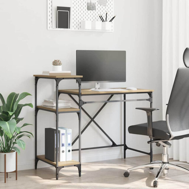 Desk Black Oak 135 X 50 X 90 Cm Engineered Wood