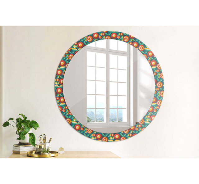 Huldar Round Glass Framed Wall Mounted Accent Mirror in Green/Red/Yellow