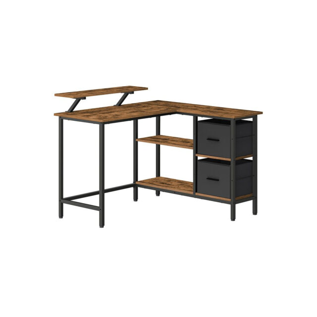 Industrial Rustic L-Shaped Corner Computer Desk With Drawers