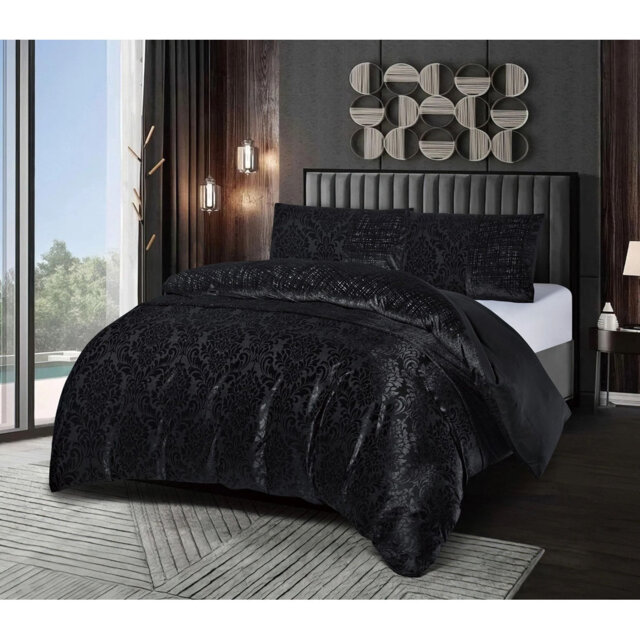 Damask Jacquard Duvet Cover 3 Piece Velvet Bedding Set With Matching Pillowcases