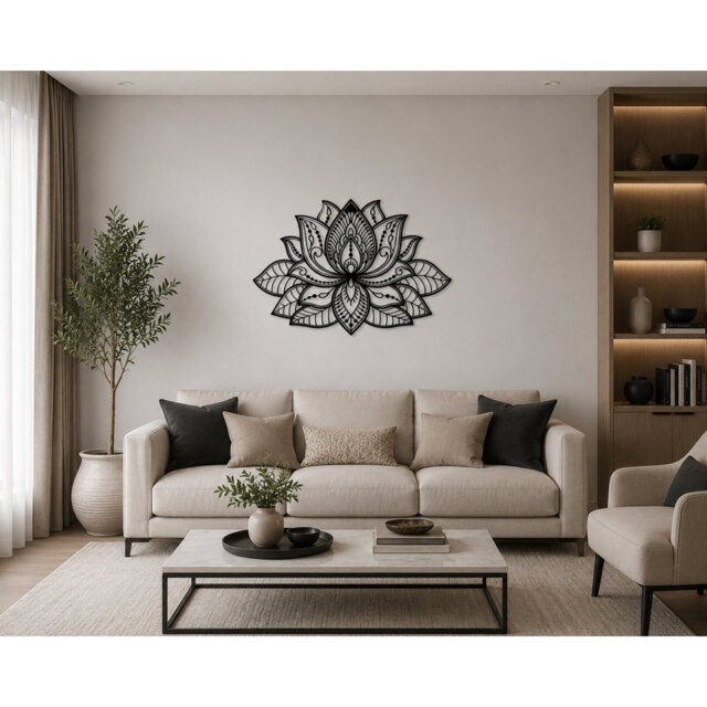 3D Metal Mandala Lotus Flower Wall Art - Boho Geometric Wall Decor, Ready to Hang, Gold/Black