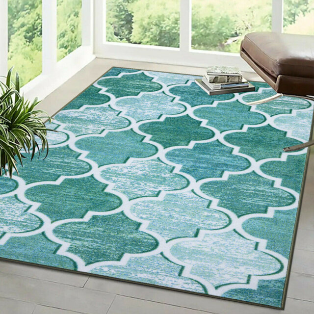 Dinuba Geometric Aqua Indoor / Outdoor Area Rug