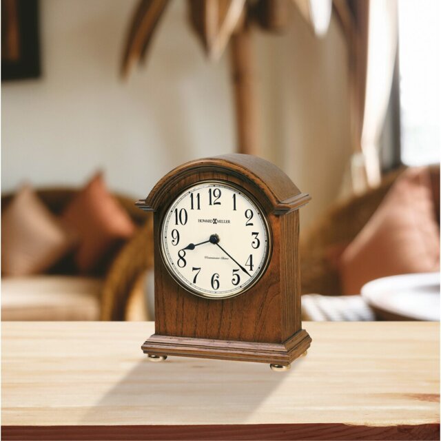 Traditional Analogue Quartz Movement / Crystal Tabletop Clock in Oak Yorkshire/Polished Brass