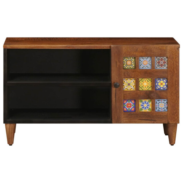 TV Cabinet With Storage With Door Solid Mango Wood Media Stand Doors