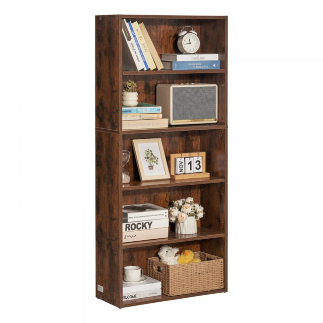 5 Tiers Narrow Bookshelf, 53 in Wooden Open Bookcase with Height-Adjustable Shelf, Freestanding Tall Display Storage Floor Bookcase Bookshelf for Libr